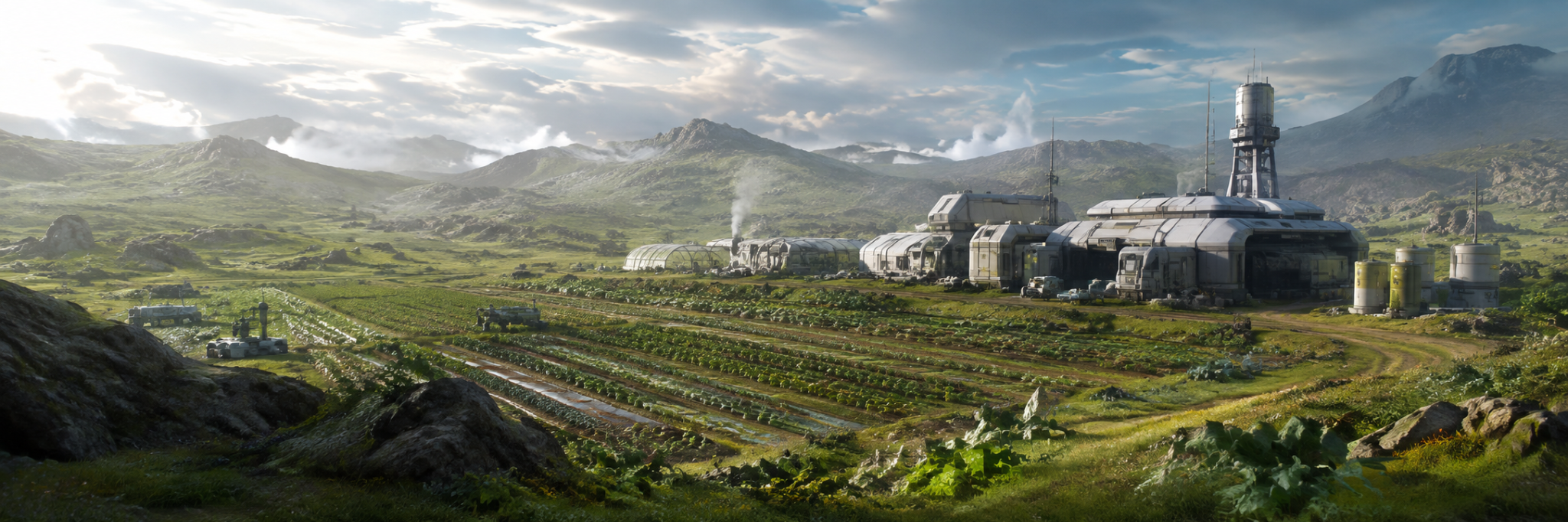 IFA conceptual visualization of a planetary agricultural settlement and cultivated fields