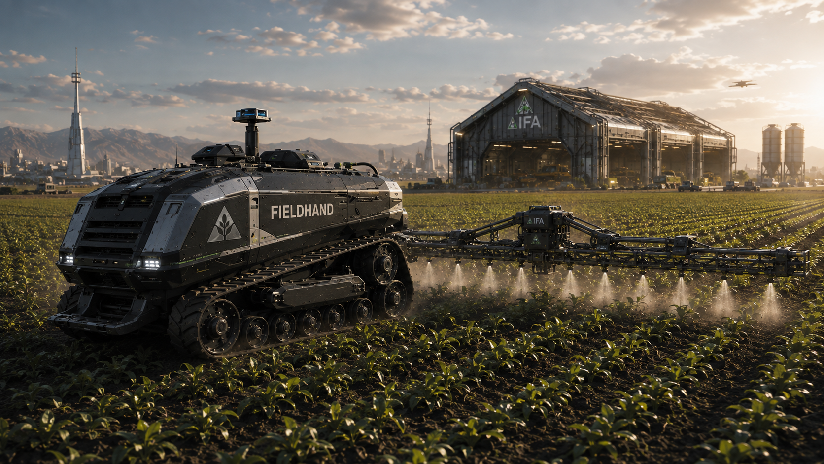 FIELDHAND fitted with an agricultural spraying implement